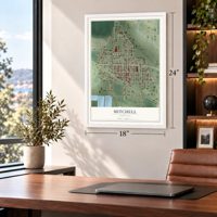 Mitchell, Nebraska map, 18 x 24 inch print in a white frame in a home office