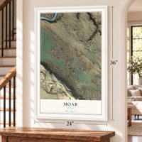 Moab, Utah map, 24 x 36 inch print in a white frame by a staircase