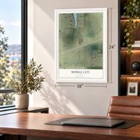 Mobile City, Texas map, 18 x 24 inch print in a white frame in a home office