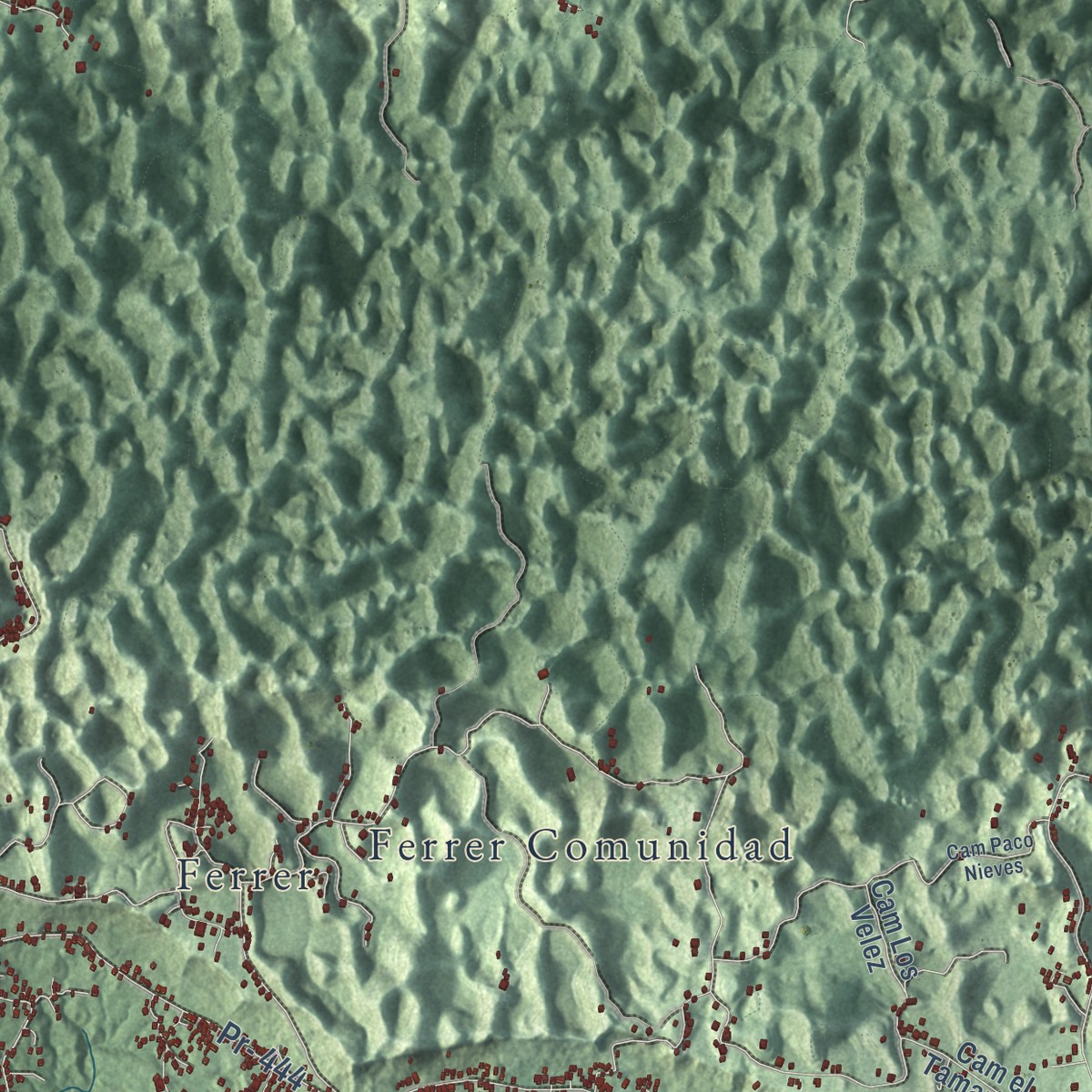 Second close-up of the map of Moca, Puerto Rico print showing more streets and buildings