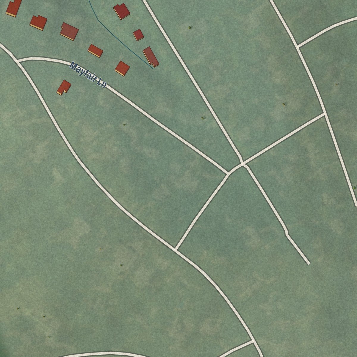 Second close-up of the map of Mockingbird Valley, Kentucky print showing more streets and buildings