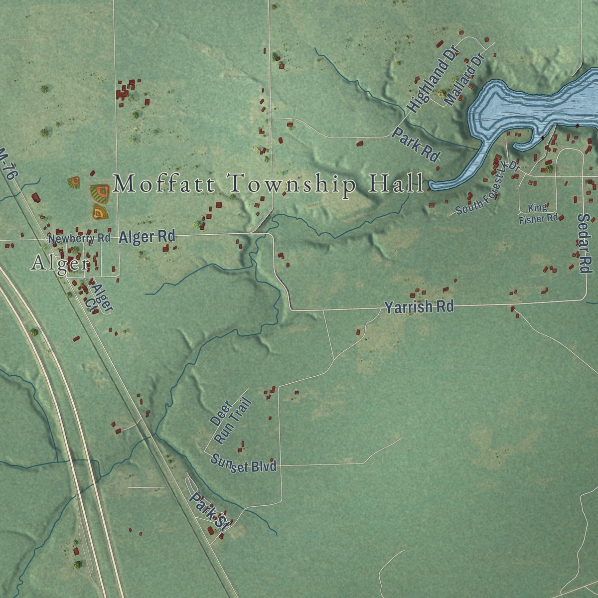 Second close-up of the map of Moffatt, Michigan print showing more streets and buildings