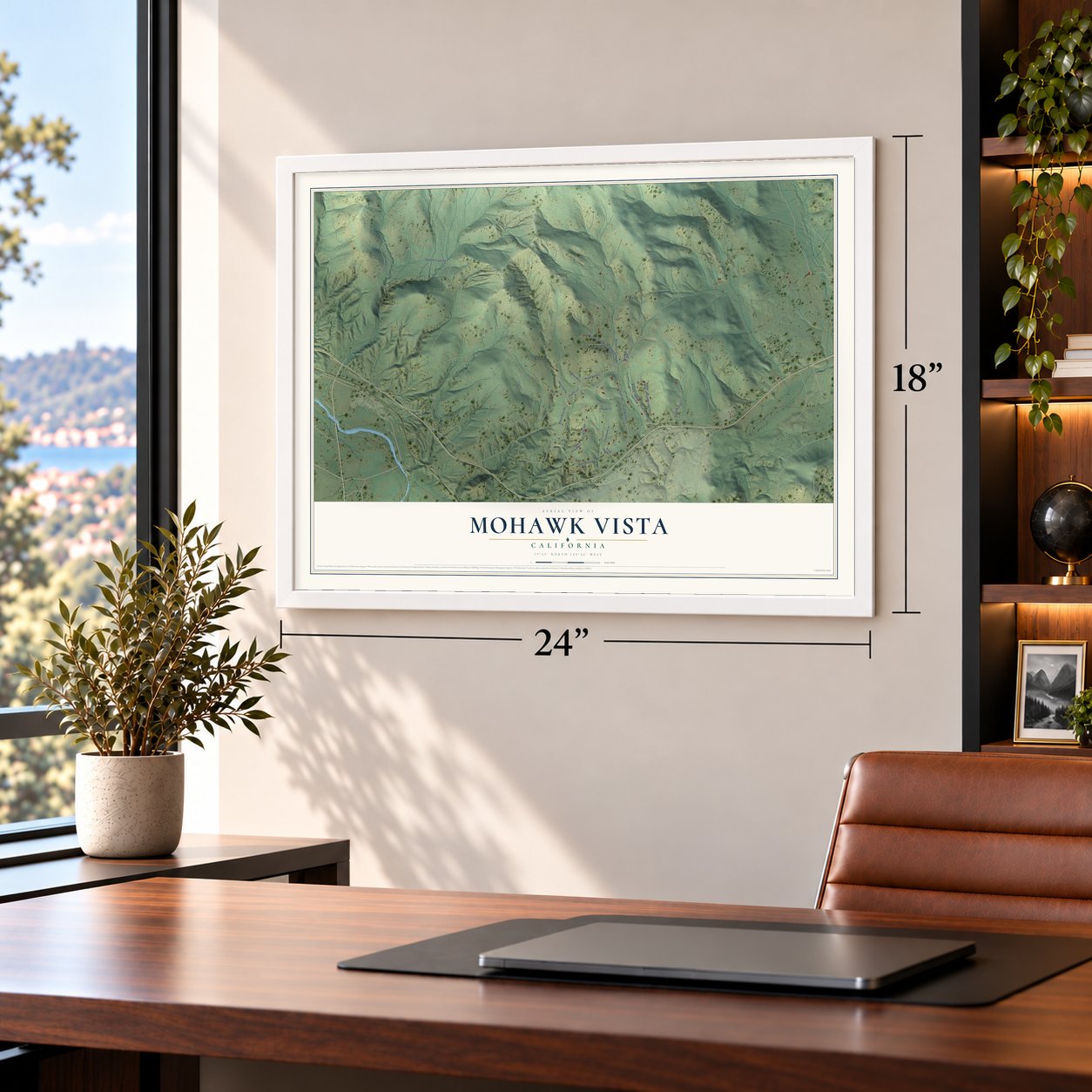 Mohawk Vista, California map, 18 x 24 inch print in a white frame in a home office