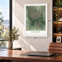Moline Acres, Missouri map, 18 x 24 inch print in a white frame in a home office
