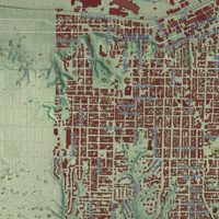 Second close-up of the map of Moline, Illinois print showing more streets and buildings