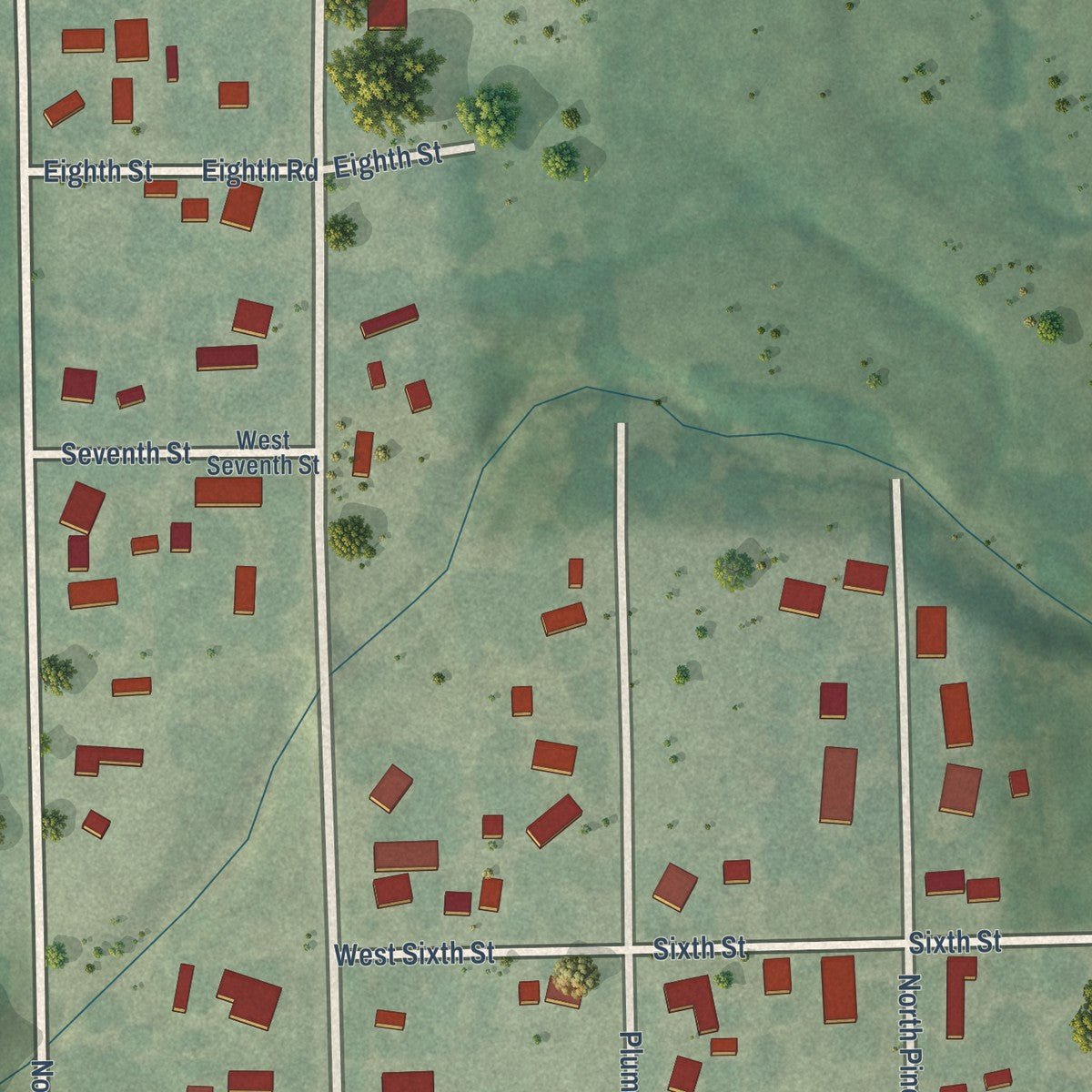 Second close-up of the map of Moline, Kansas print showing more streets and buildings