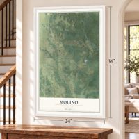 Molino, Florida map, 24 x 36 inch print in a white frame by a staircase