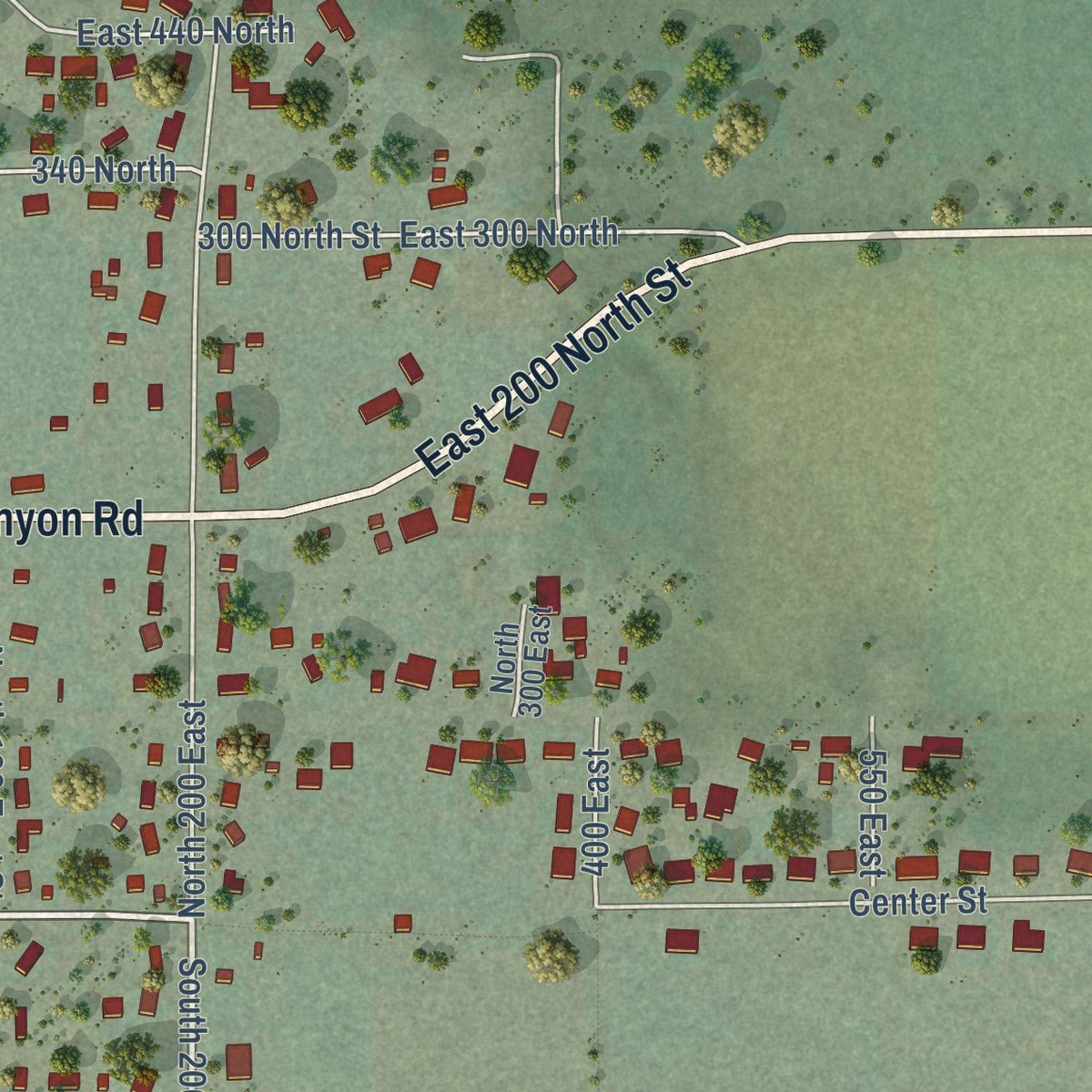 Second close-up of the map of Mona, Utah print showing more streets and buildings