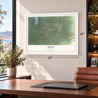 Mona, Utah map, 18 x 24 inch print in a white frame in a home office