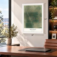 Monango, North Dakota map, 18 x 24 inch print in a white frame in a home office