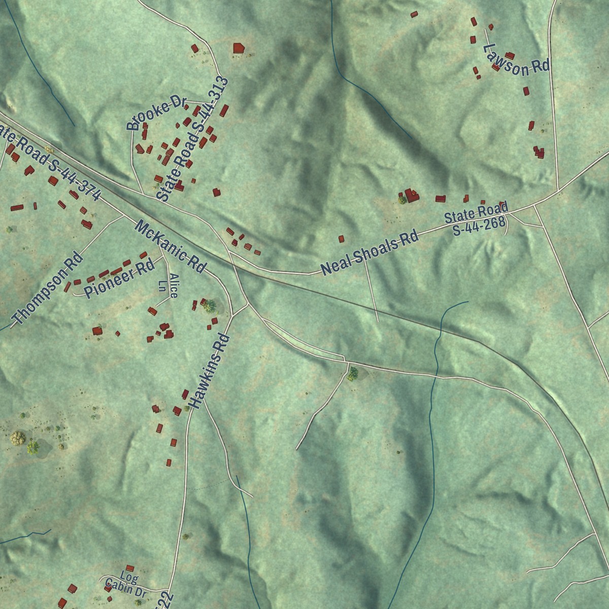 Second close-up of the map of Monarch Mill, South Carolina print showing more streets and buildings
