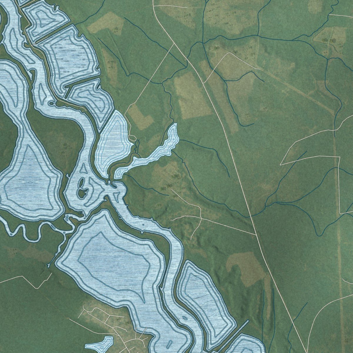 Second close-up of the map of Moncks Corner, South Carolina print showing more streets and buildings