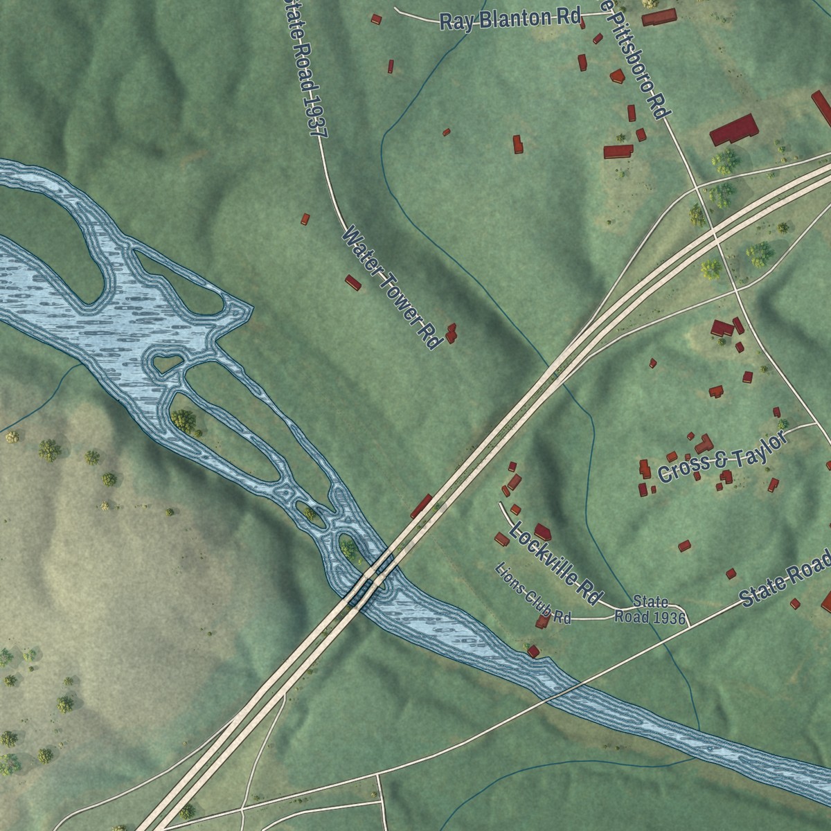 Second close-up of the map of Moncure, North Carolina print showing more streets and buildings