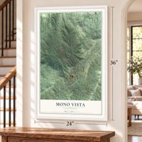 Mono Vista, California map, 24 x 36 inch print in a white frame by a staircase