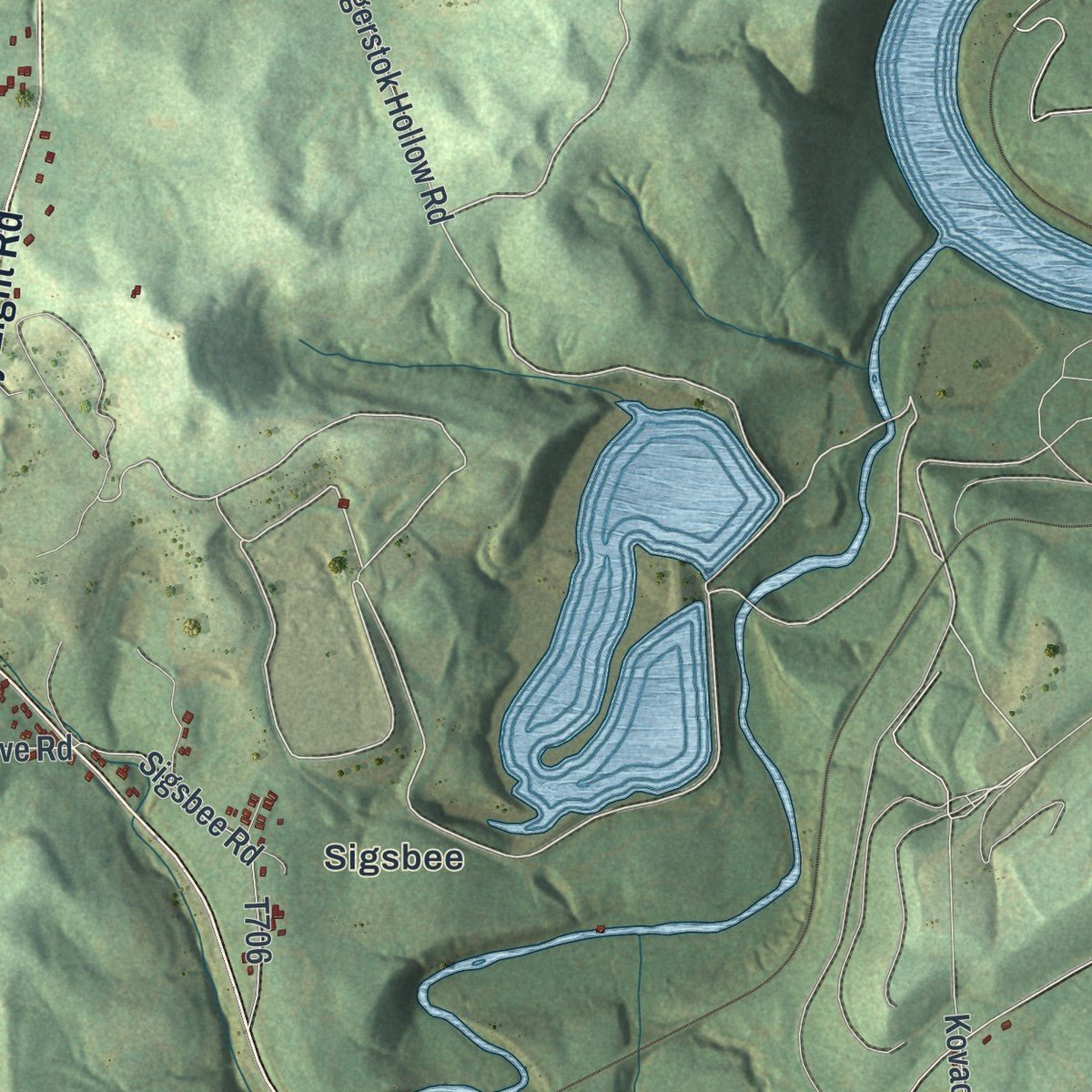Second close-up of the map of Monongahela, Greene County, Pennsylvania print showing more streets and buildings