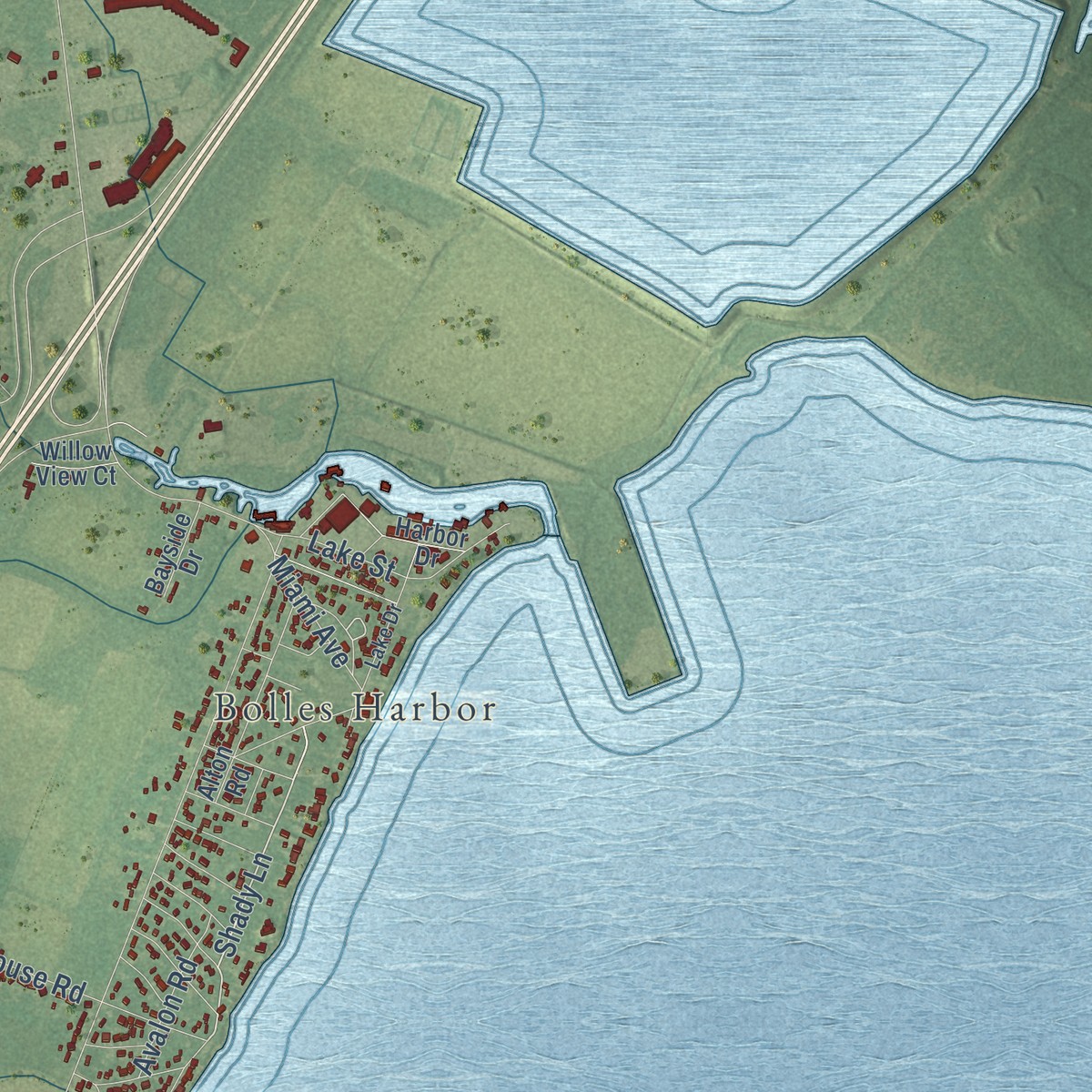 Second close-up of the map of Monroe, Monroe County, Michigan print showing more streets and buildings