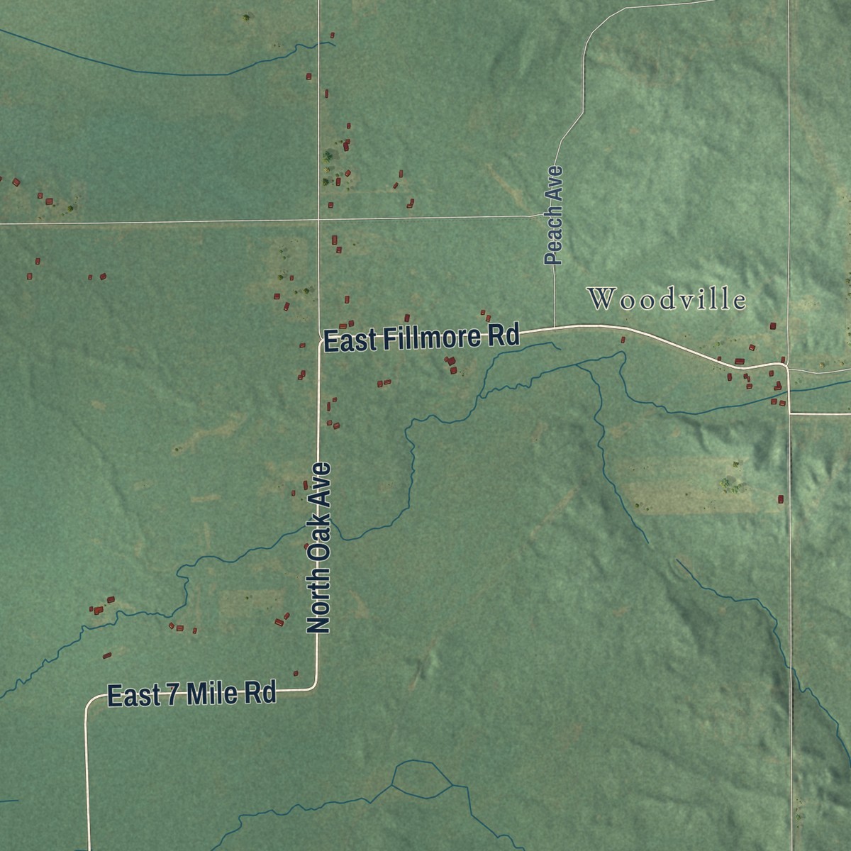 Second close-up of the map of Monroe, Newaygo County, Michigan print showing more streets and buildings