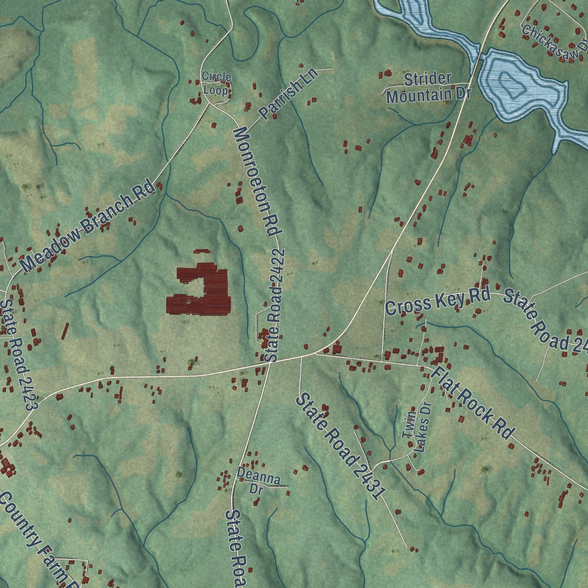Second close-up of the map of Monroeton, North Carolina print showing more streets and buildings