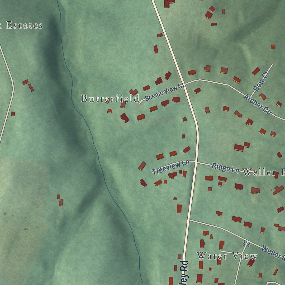 Second close-up of the map of Monrovia, Maryland print showing more streets and buildings