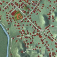 Second close-up of the map of Monserrate, Puerto Rico print showing more streets and buildings