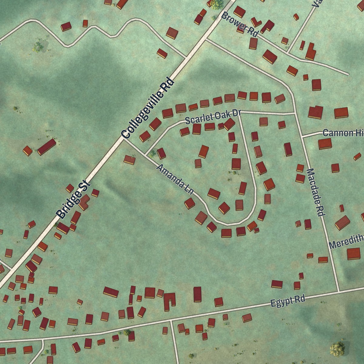 Second close-up of the map of Mont Clare, Pennsylvania print showing more streets and buildings