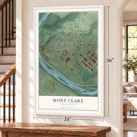 Mont Clare, Pennsylvania map, 24 x 36 inch print in a white frame by a staircase
