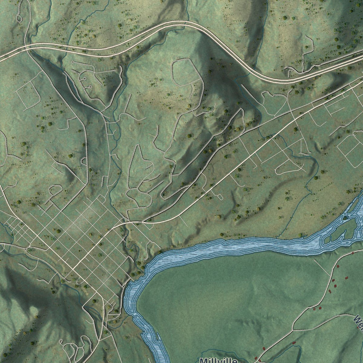 Second close-up of the map of Montague, New Jersey print showing more streets and buildings
