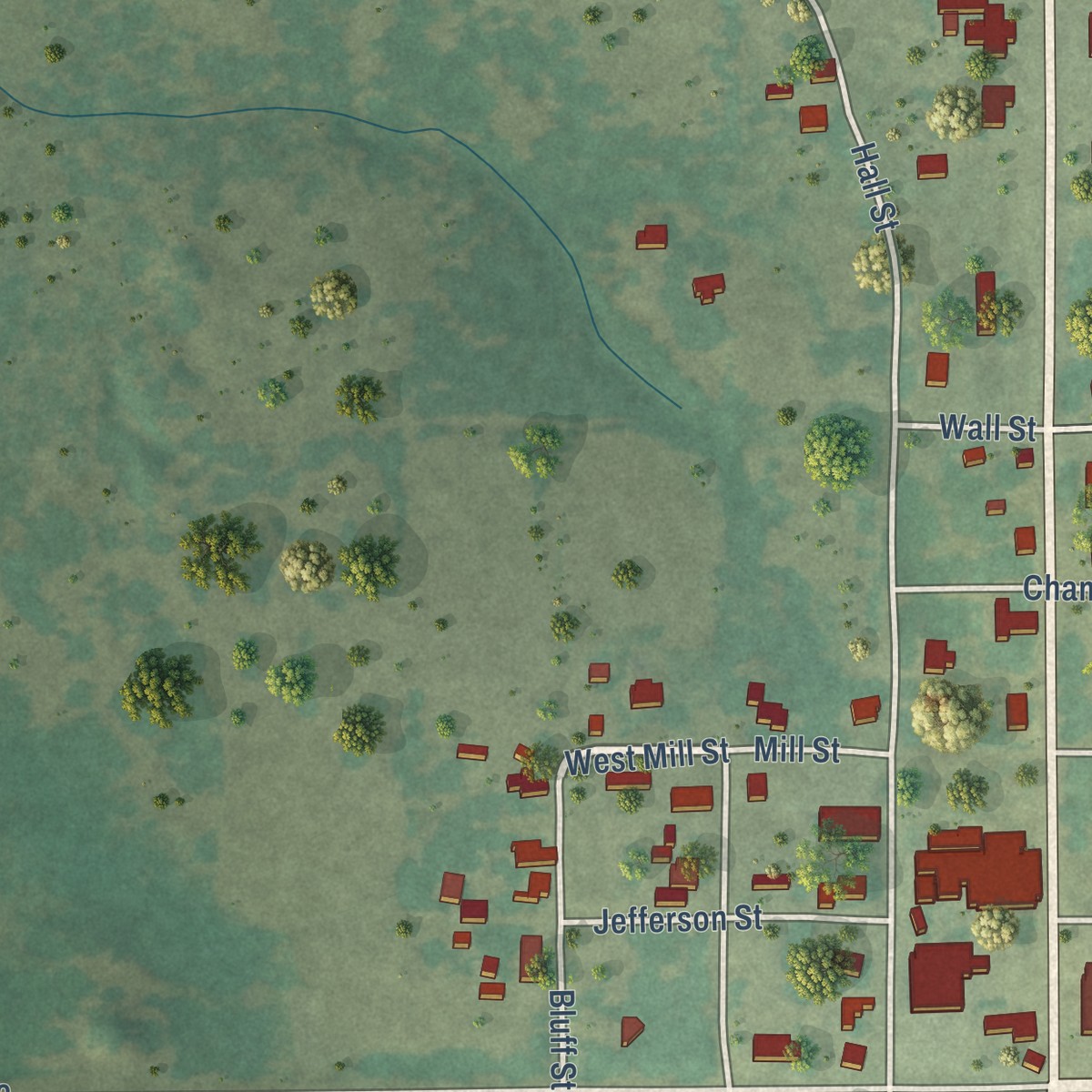 Second close-up of the map of Montague, Texas print showing more streets and buildings