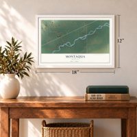 Montaqua, Montana map, 12 x 18 inch print in a white frame in an entryway