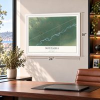 Montaqua, Montana map, 18 x 24 inch print in a white frame in a home office