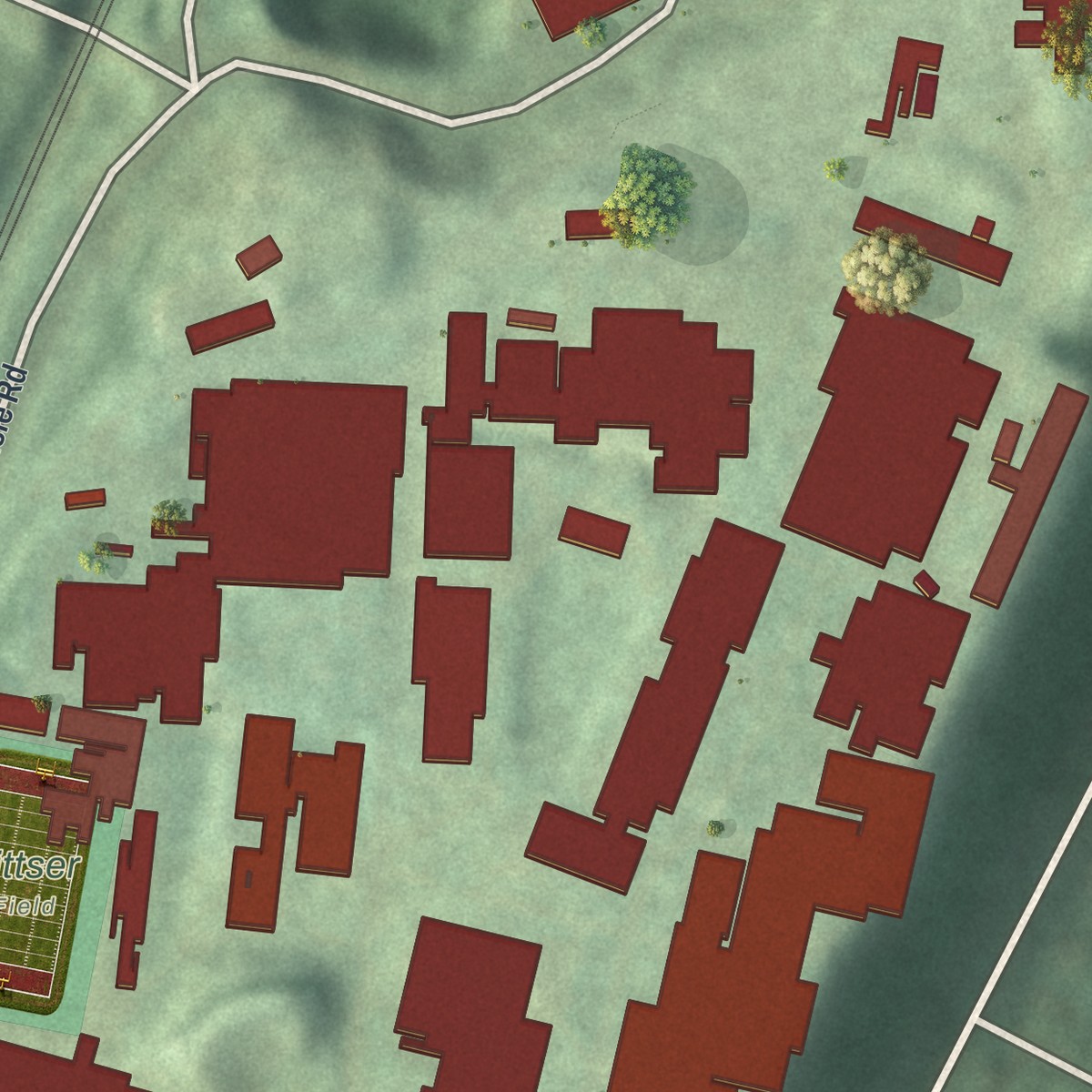 Second close-up of the map of Montclair State University, New Jersey print showing more streets and buildings