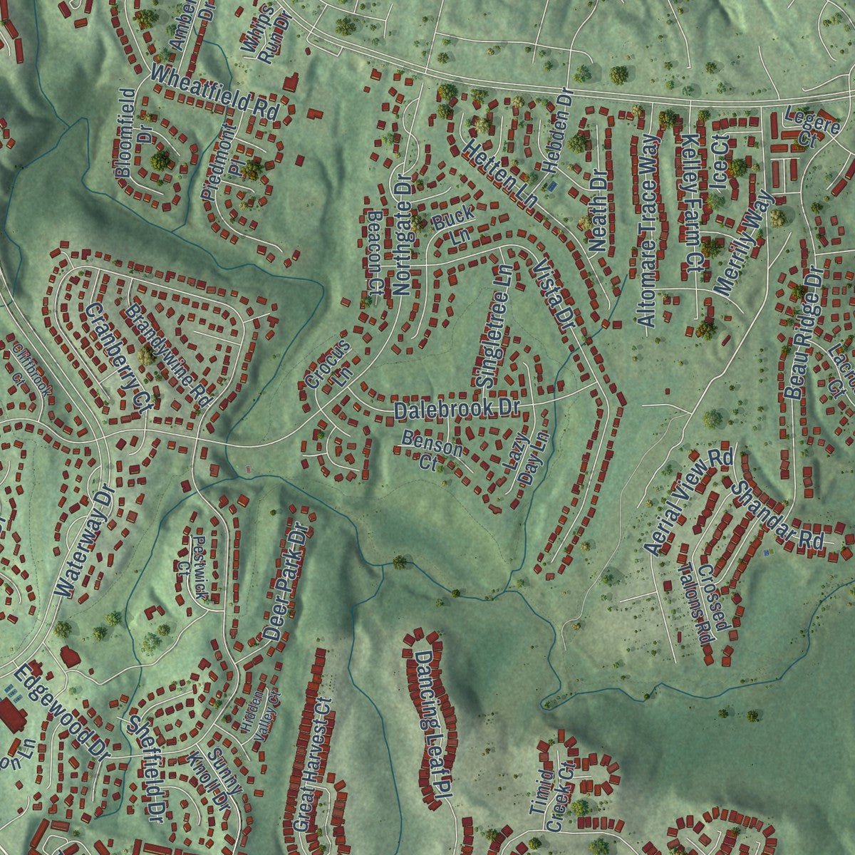 Second close-up of the map of Montclair, Virginia print showing more streets and buildings