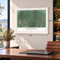 Monte Grande, Puerto Rico map, 18 x 24 inch print in a white frame in a home office
