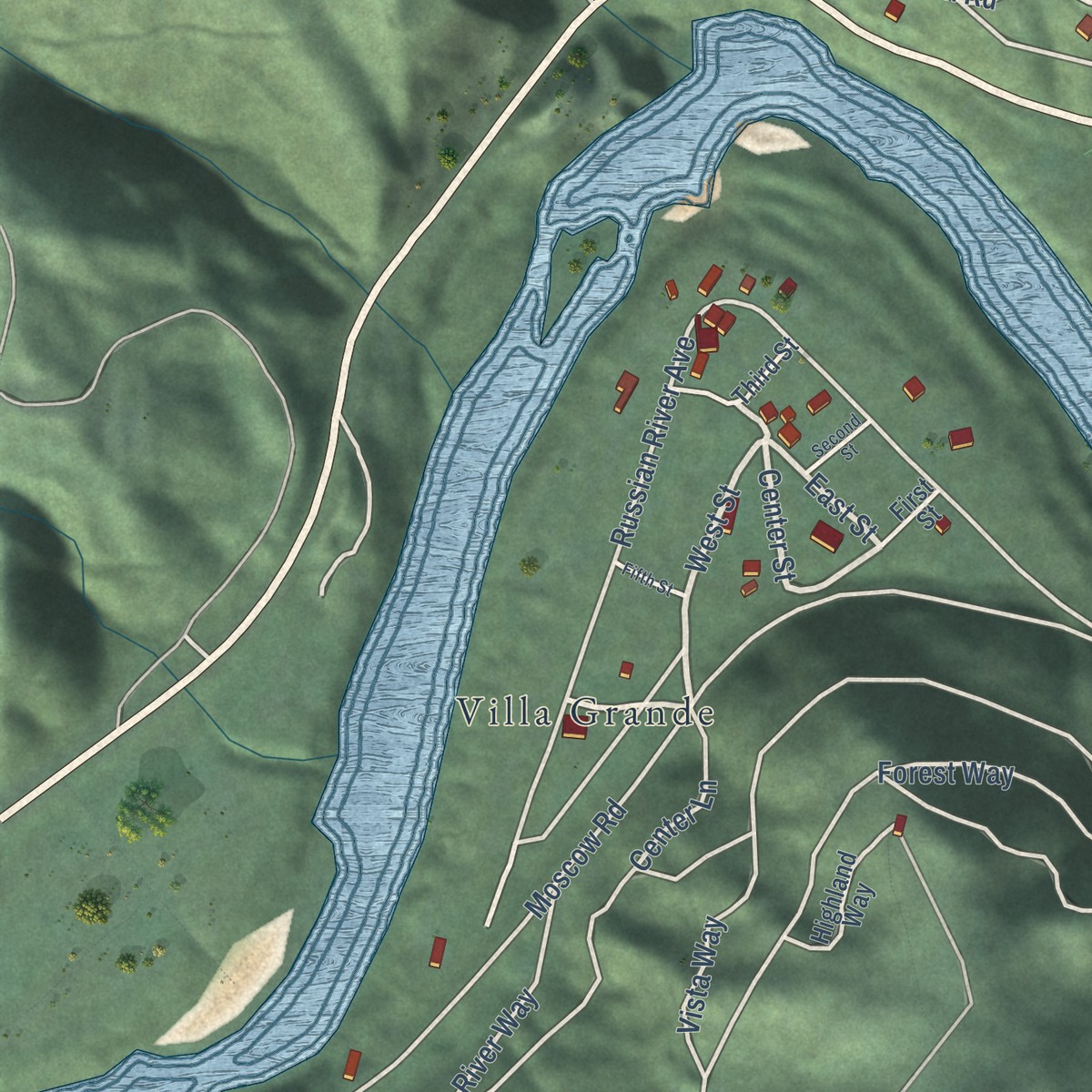 Second close-up of the map of Monte Rio, California print showing more streets and buildings