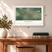 Monte Vista, Colorado map, 12 x 18 inch print in a white frame in an entryway