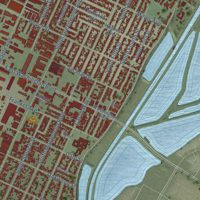 Second close-up of the map of Montebello, California print showing more streets and buildings