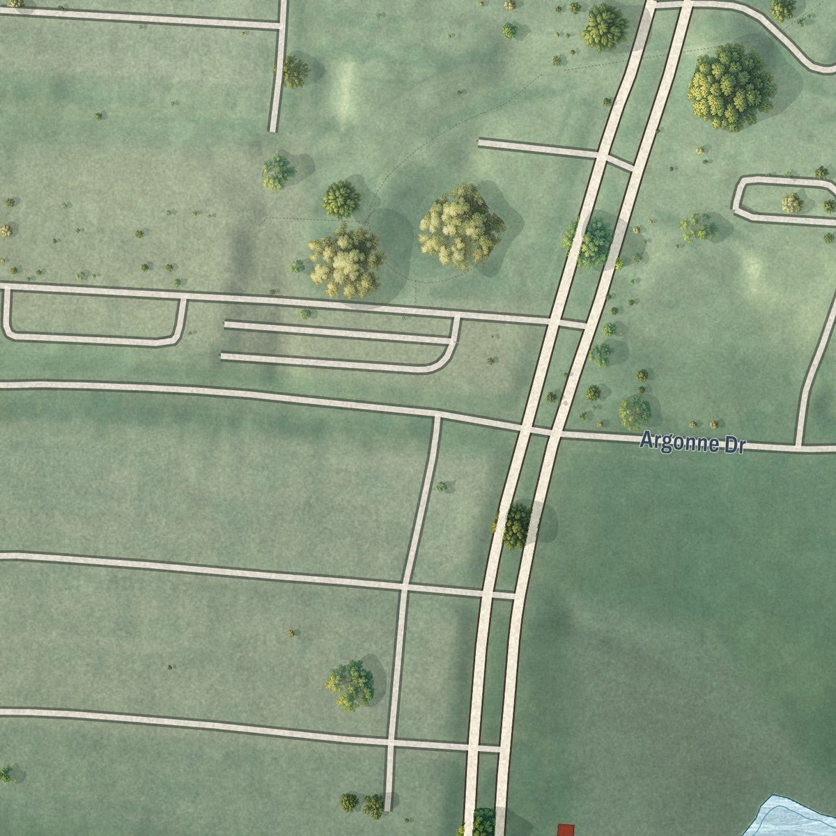 Second close-up of the map of Montebello, Maryland print showing more streets and buildings