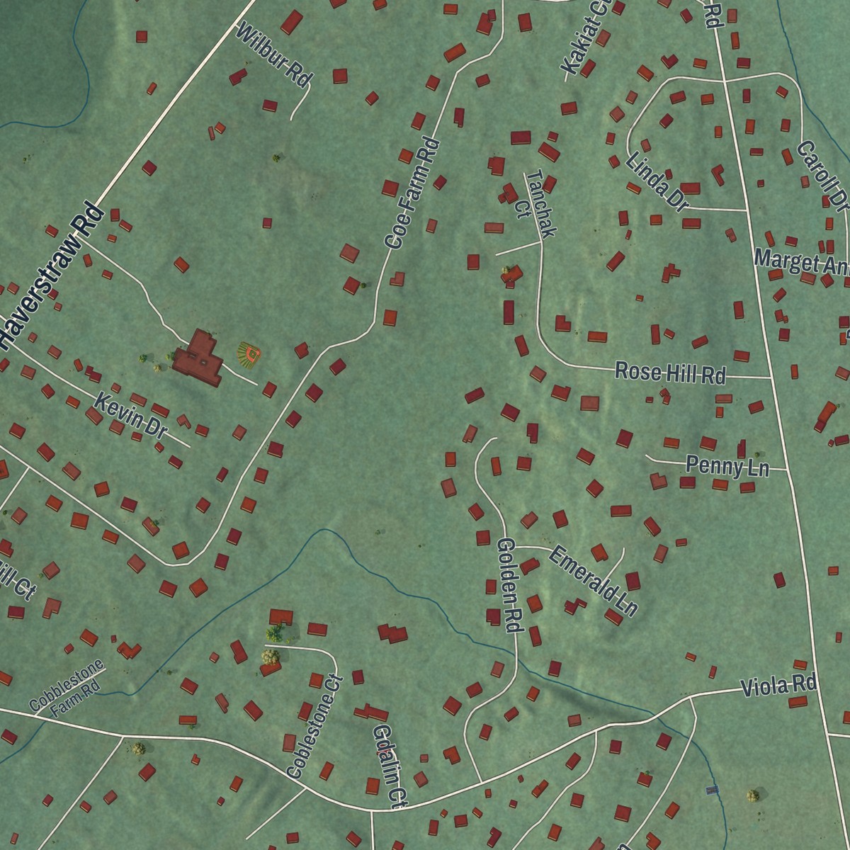 Second close-up of the map of Montebello, New York print showing more streets and buildings