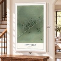 Montello, Nevada map, 24 x 36 inch print in a white frame by a staircase