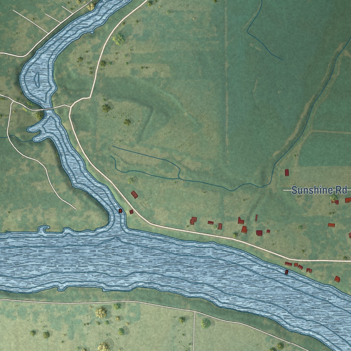 Second close-up of the map of Monterey, Louisiana print showing more streets and buildings