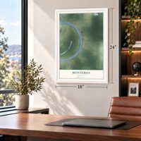 Monterey, Louisiana map, 18 x 24 inch print in a white frame in a home office