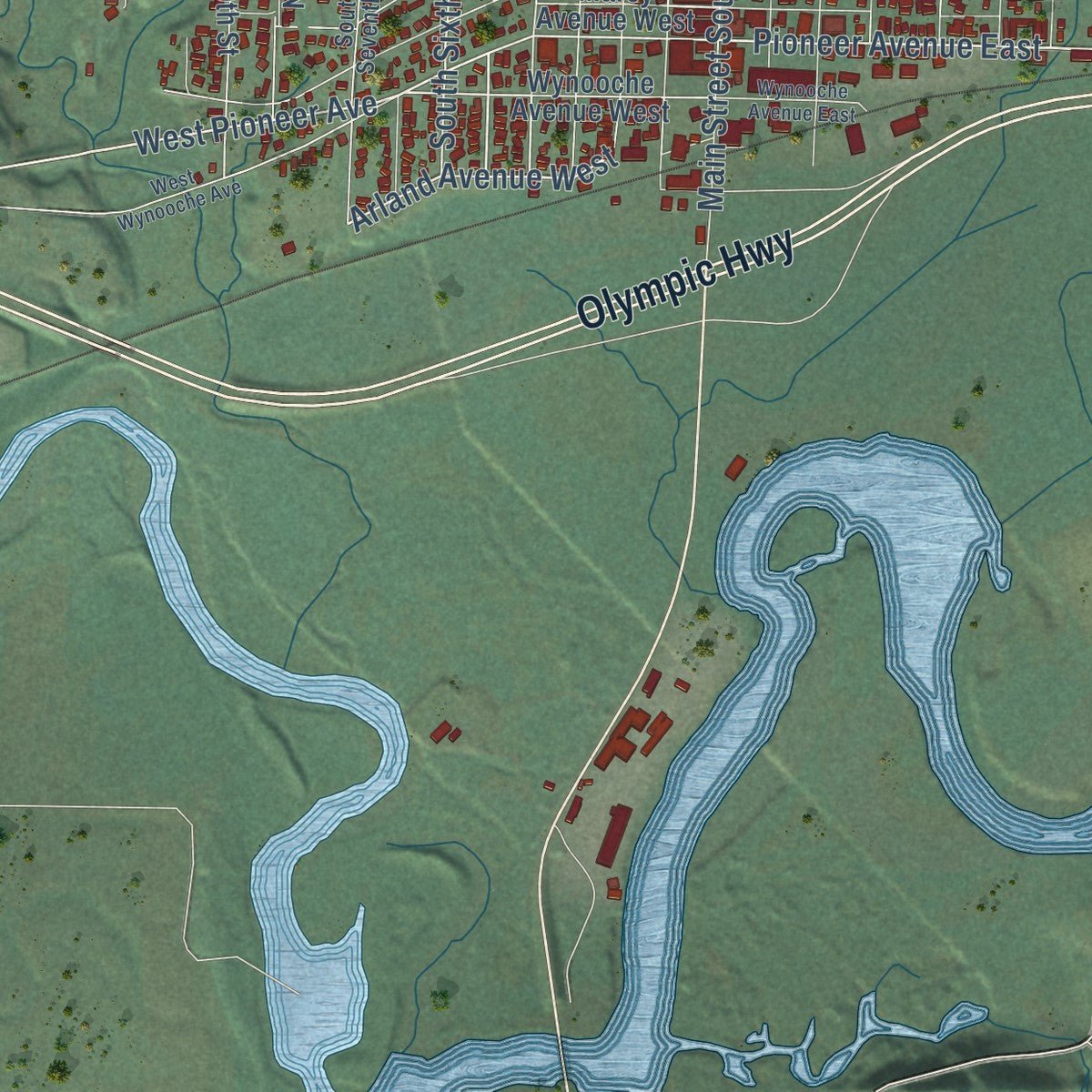 Second close-up of the map of Montesano, Washington print showing more streets and buildings