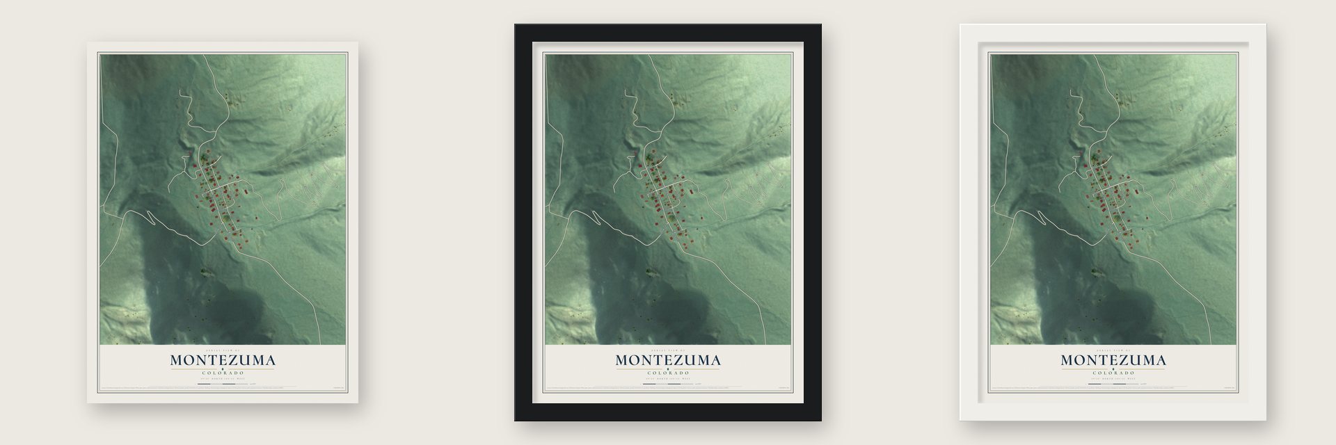 Montezuma, Colorado map unframed, in a black wood frame and in a white wood frame