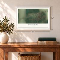 Montezuma, Kansas map, 12 x 18 inch print in a white frame in an entryway