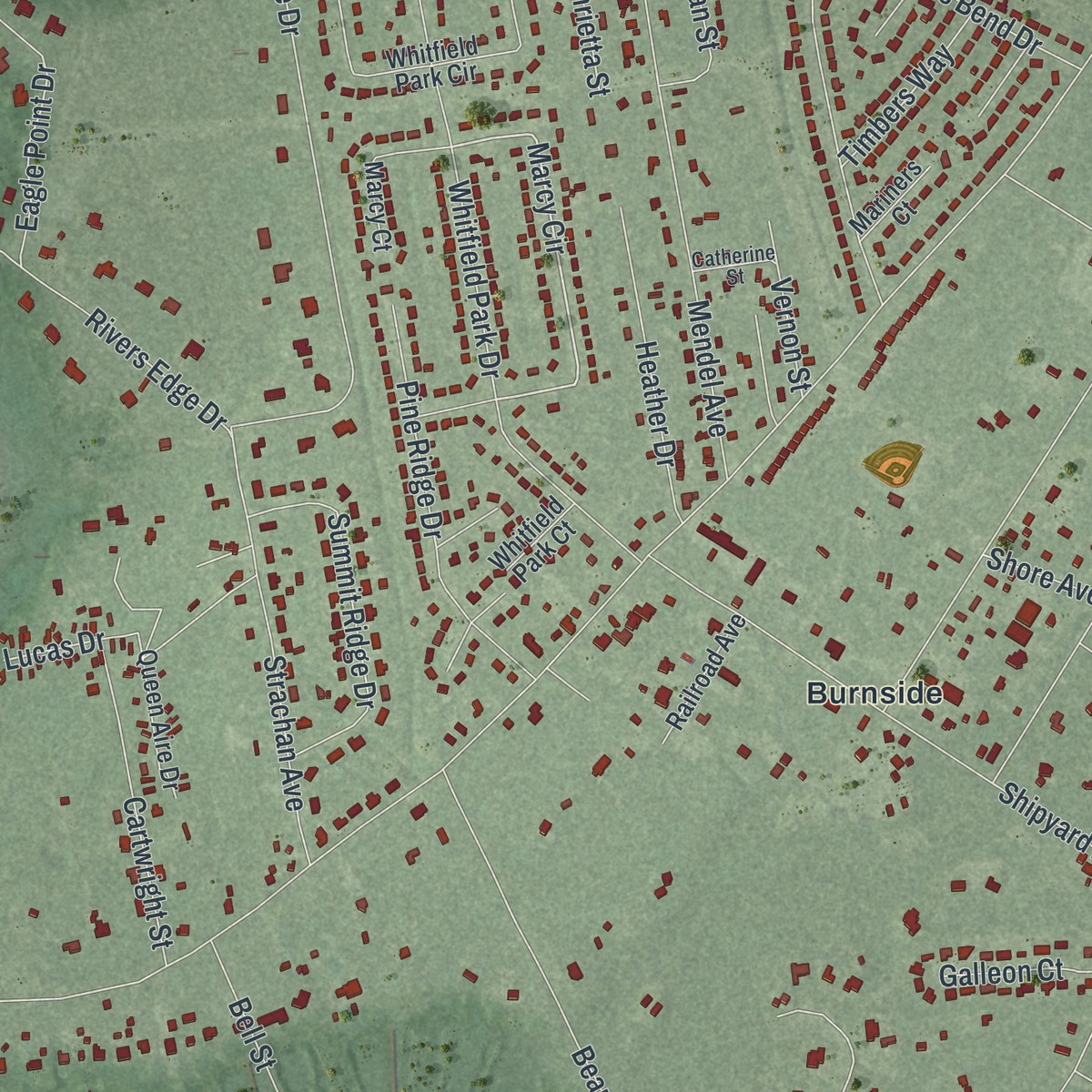 Second close-up of the map of Montgomery, Georgia print showing more streets and buildings