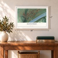 Montgomery, Lycoming County, Pennsylvania map, 12 x 18 inch print in a white frame in an entryway