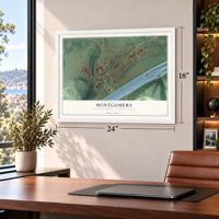 Montgomery, Lycoming County, Pennsylvania map, 18 x 24 inch print in a white frame in a home office
