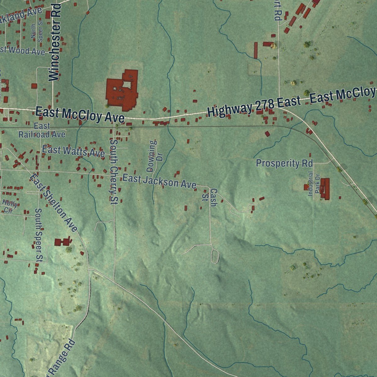 Second close-up of the map of Monticello, Arkansas print showing more streets and buildings