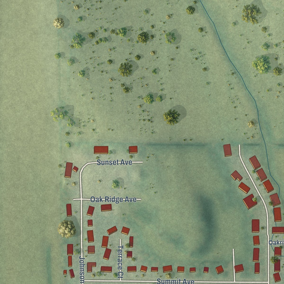 Second close-up of the map of Monticello, Green County, Wisconsin print showing more streets and buildings