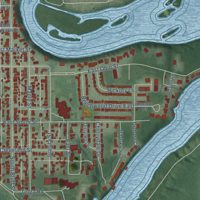 Second close-up of the map of Monticello, Indiana print showing more streets and buildings